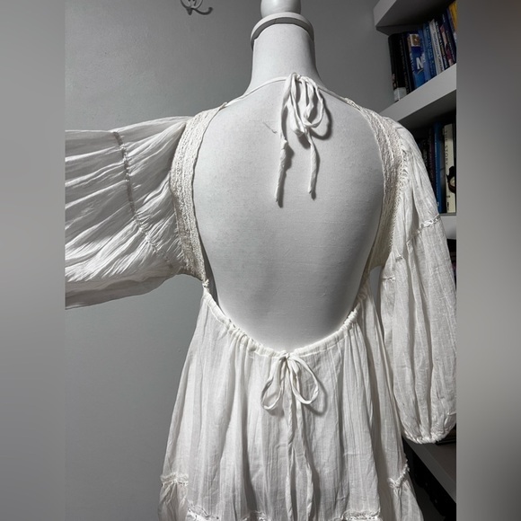 Free People Puff Sleeve Cute Button Front Tunic Mini Dress white Sz small - Picture 8 of 12
